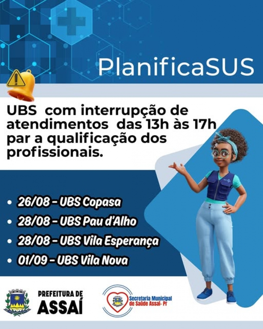 ATENÇÃO, ASSAÍ! UBS TERÃO FECHAMENTO PARCIAL PARA CAPACITAÇÃO