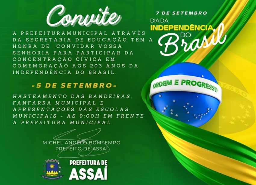 ASSAÍ - CONCENTRAÇÃO CÍVICA ACONTECE NESTA SEXTA-FEIRA (05/09)