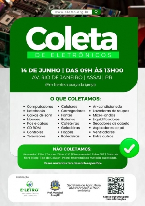 ASSAÍ - SÁBADO (14/06) TEM COLETA DE LIXO ELETRÔNICO