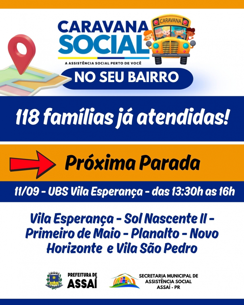 BALANÇO - CARAVANA SOCIAL ATENDE 118 FAMÍLIAS EM ASSAÍ NA PRIMEIRA ETAPA DO PROJETO