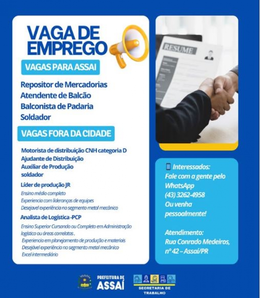 ASSAÍ – MAIS VAGAS DE EMPREGOS!